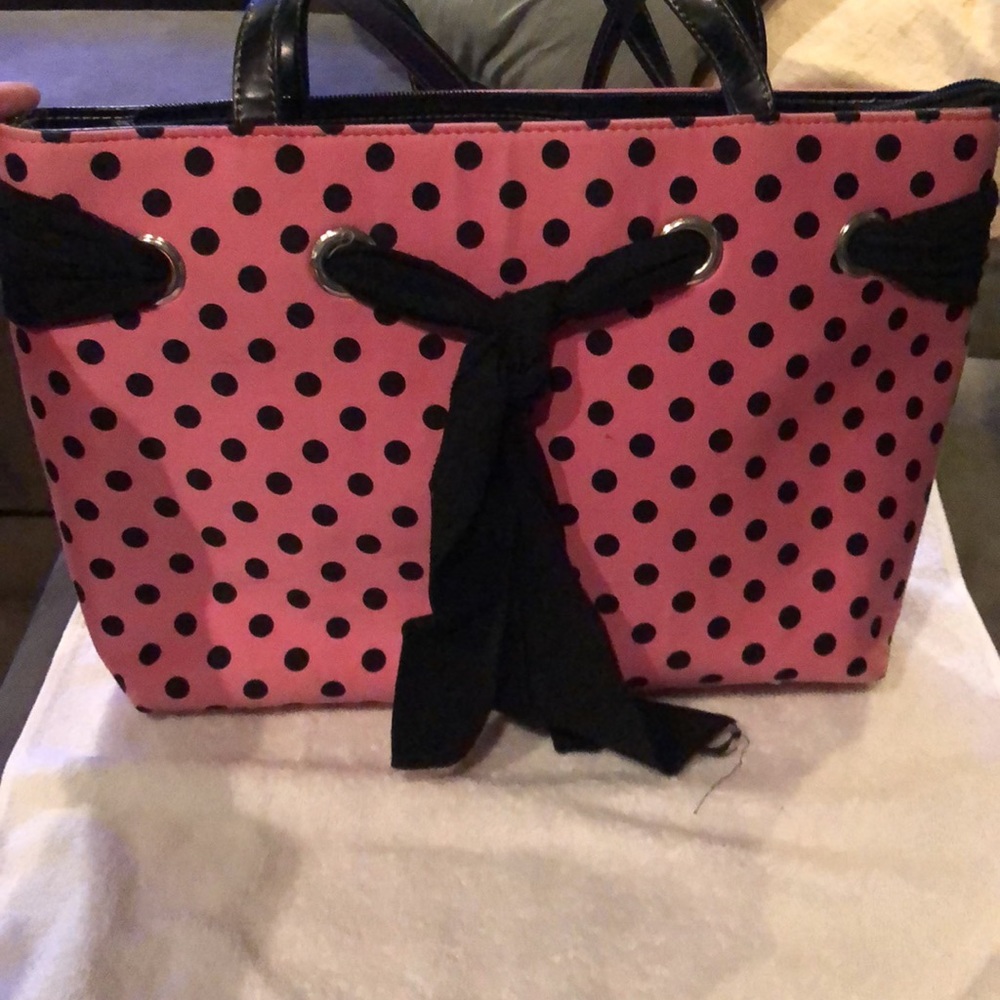 Pink and black polka dot handbag/ small tote - Picture 2 of 6